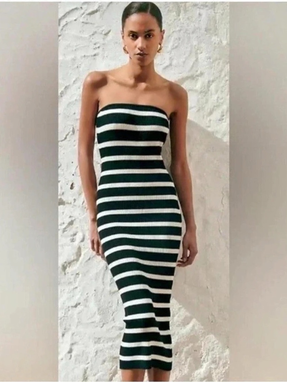 RVCA Steady Stripe Midi Dress Strapless Midi Dress Black & White